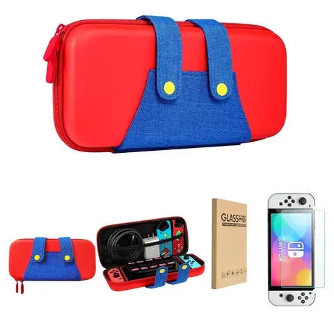Kit Estuche Goma Rígido + Vidrio Switch 1 Rojo