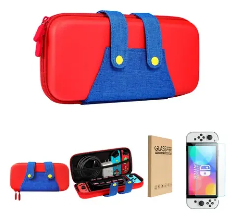 Kit Estuche Goma Rígido + Vidrio Switch 1 Rojo