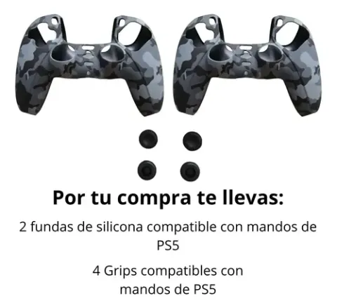 Foto 2 de Kit 2 Fundas Silicona Diseños + 4 Grips Control PS5 (Camo Urbano, Negro)