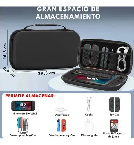 Foto 2 de Kit 5en1 Switch 2 Estuche Grip Case Vidrio (Azul y Rojo)