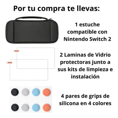 Foto 2 de Kit Estuche EVA Lámina Vidrio Grips Switch 2