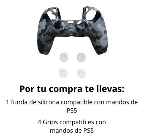 Foto 2 de Kit Funda Control PS5 Silicona + 4 Grips Análogos (Camo Urbano / Blanco)