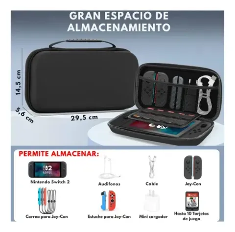 Foto 2 de Estuche Rígido Switch 2 + Lámina Vidrio Negro