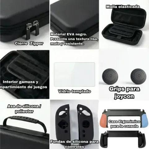 Foto 3 de Kit 5en1 Switch 2 Estuche Grip Case Vidrio (Azul y Rojo)