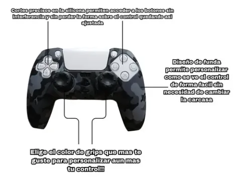Foto 3 de Kit 2 Fundas Silicona Diseños + 4 Grips Control PS5 (Camo Urbano, Negro)