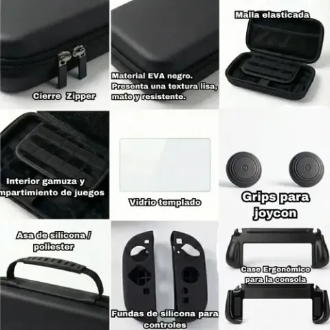 Foto 3 de Kit 5en1 Switch 2 Estuche Grip Case Vidrio (Negro)