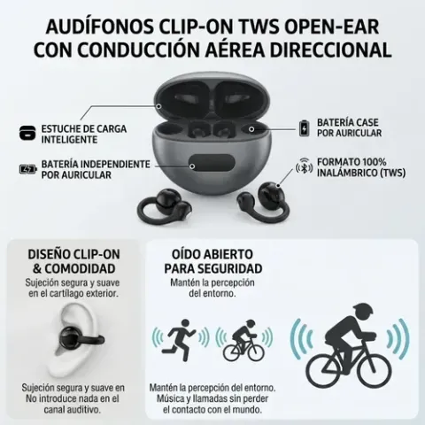 Foto 3 de Audifonos Bluetooth Inalambricos Open Ear Clip On Tws Negro