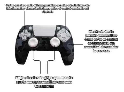 Foto 4 de Kit Funda Control PS5 Silicona + 4 Grips Análogos (Camo Urbano / Blanco)