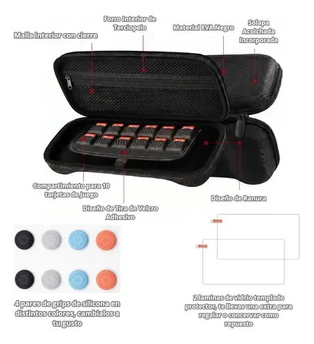 Foto 4 de Kit Estuche EVA Lámina Vidrio Grips Switch 2