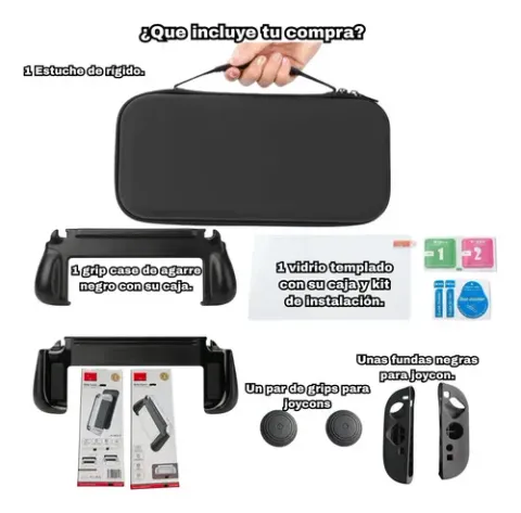 Foto 6 de Kit 5en1 Switch 2 Estuche Grip Case Vidrio (Negro)